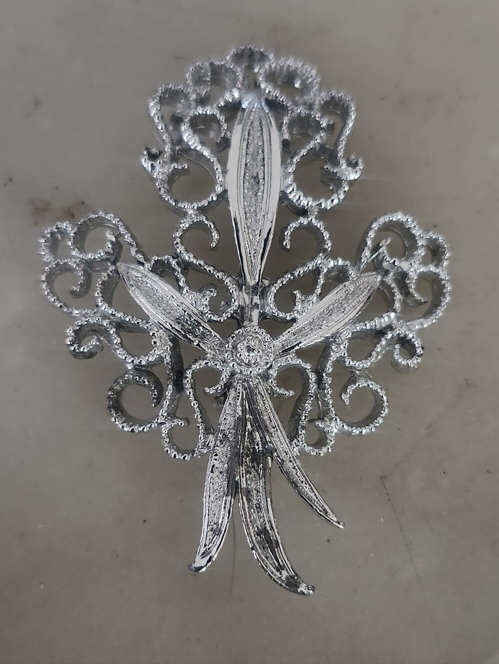 Vtg Gerry"s Ornate Silver-Toned Filigree Brooch